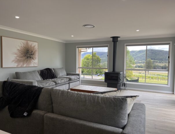 Sitting room with woodfired heater